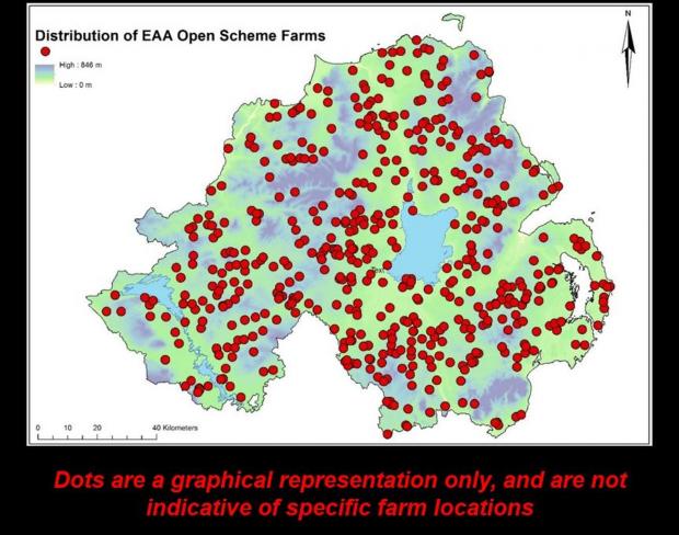 Map showing the geographic distribution of farms sampled in the Open Scheme