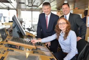 Basil McCrea, MLA & Chair of All Party Group on Science and Technology, Pieter-Jan Schön, AFBI’s Head of Fisheries & Aquatic Ecosystems Branch and Dr Trudy McMurray, Royal Society of Chemistry on board the RV Corystes for the NI Science Festival